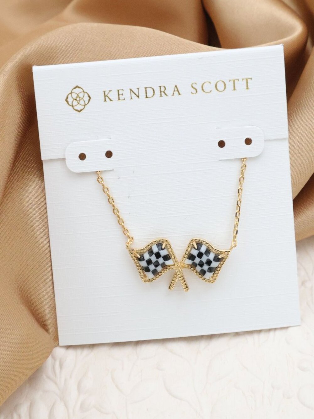 Kendra Scott Checkered Flag Gold Pendant Necklace